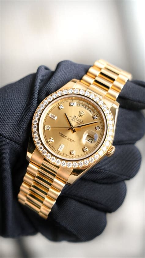 gold rolex day date diamond bezel|Rolex datejust 41mm diamond dial.